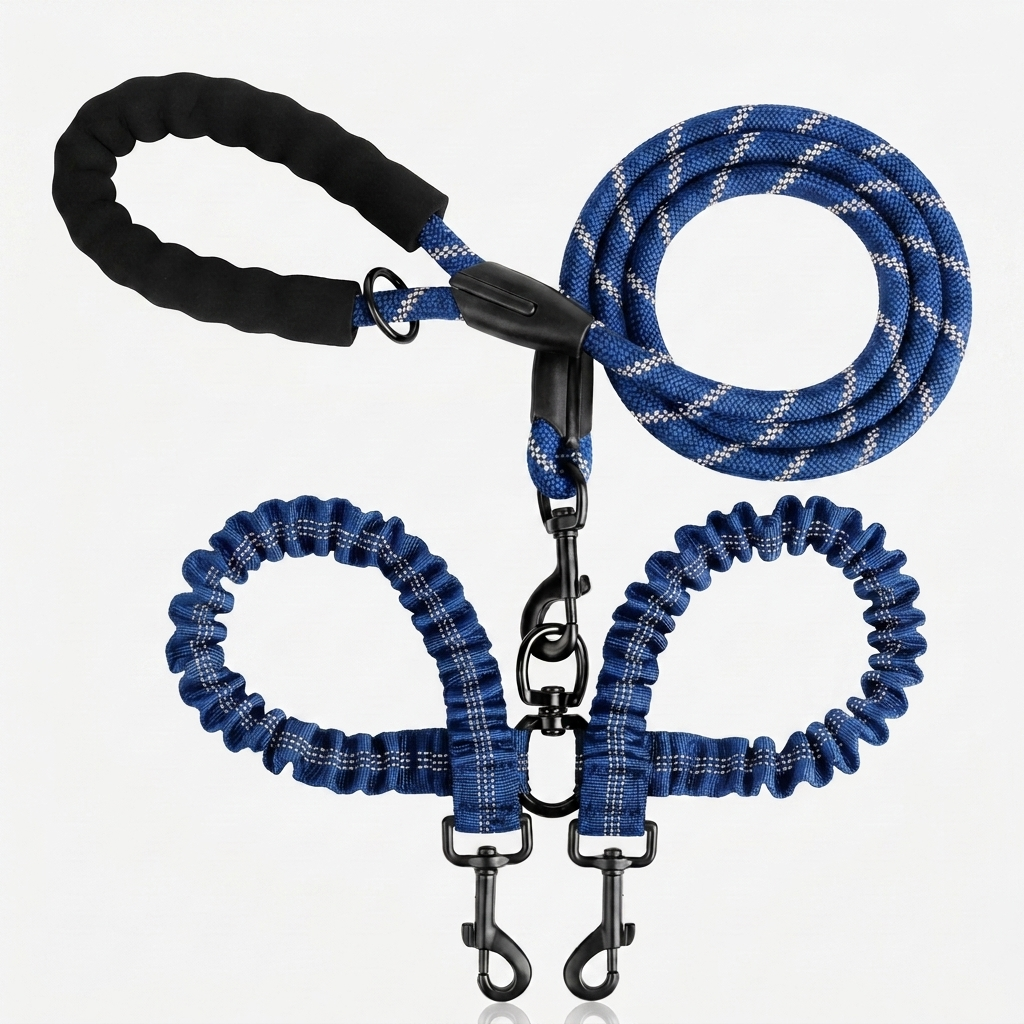 Double Dog Leash Reflective No Tangle Nylon Coupler