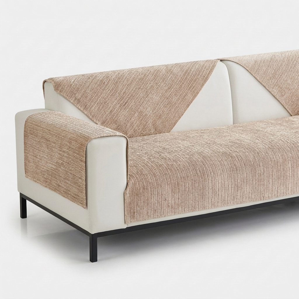 Sofa Cover for Pets in Khaki draped over a sofa