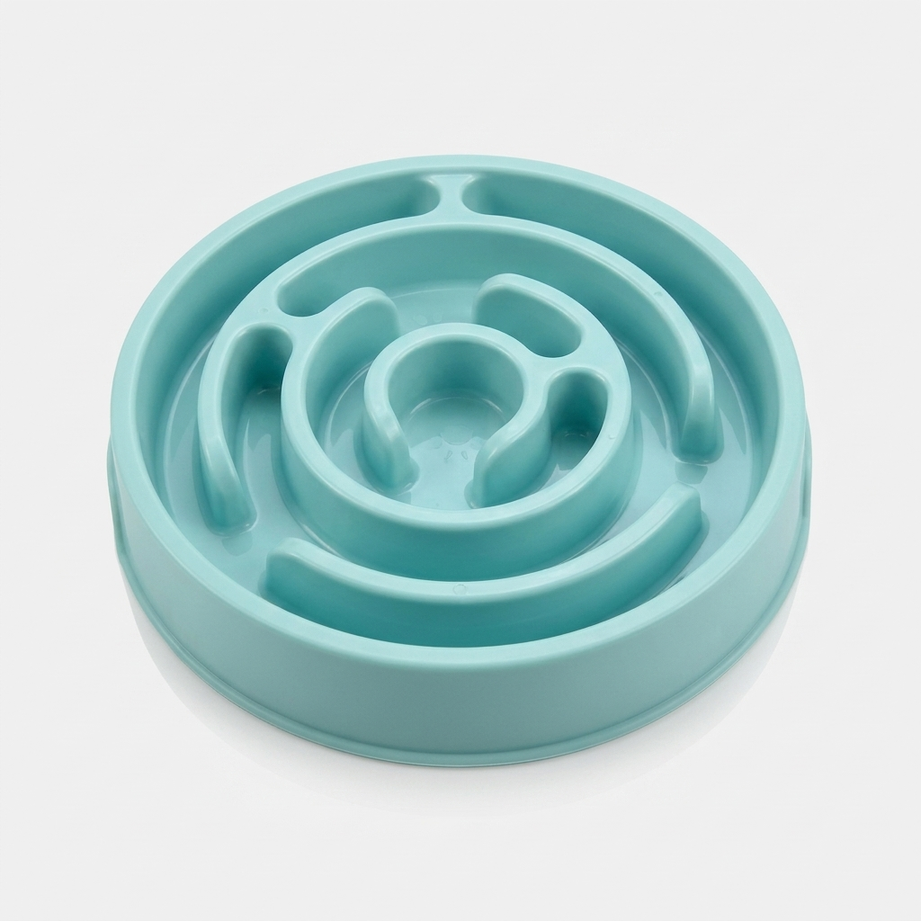 Blue macaron slow feeder dog bowl with maze design