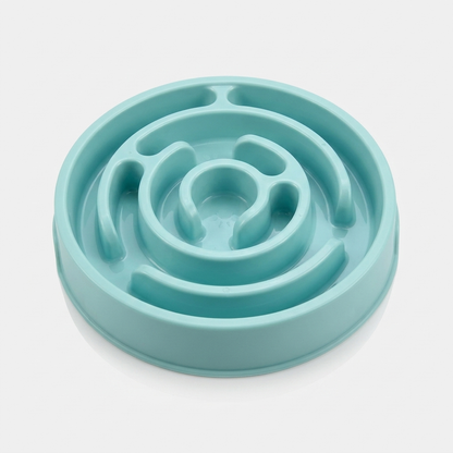 Blue macaron slow feeder dog bowl with maze design