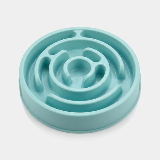 Blue macaron slow feeder dog bowl with maze design