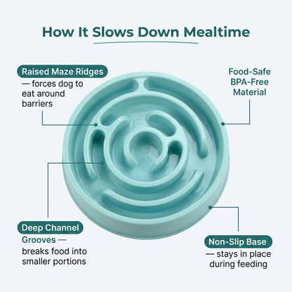 How it slows down mealtime, raised maze ridges, food-safe BPA-free material