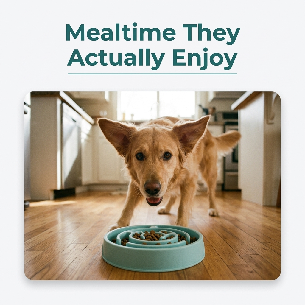 Dog enjoying mealtime with the slow feeder bowl