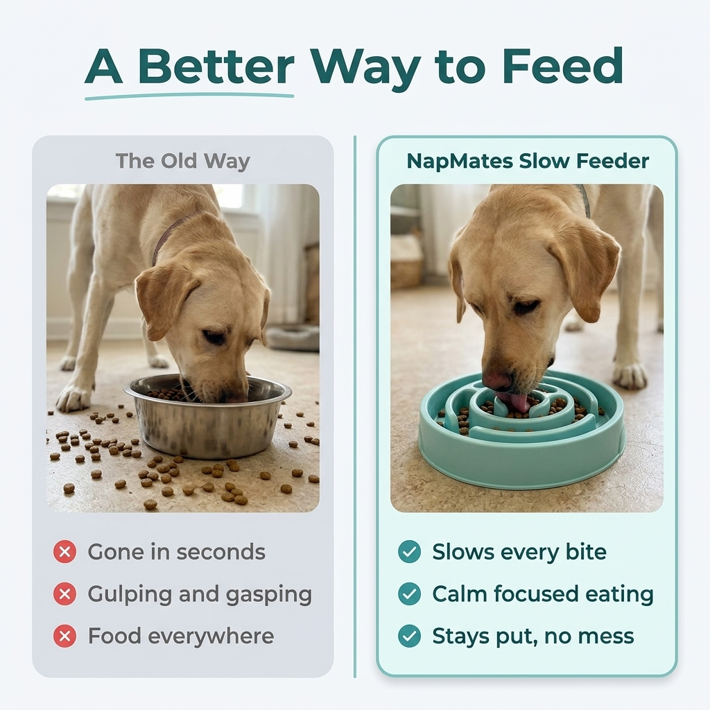 A better way to feed, comparison of old way vs NapMates slow feeder