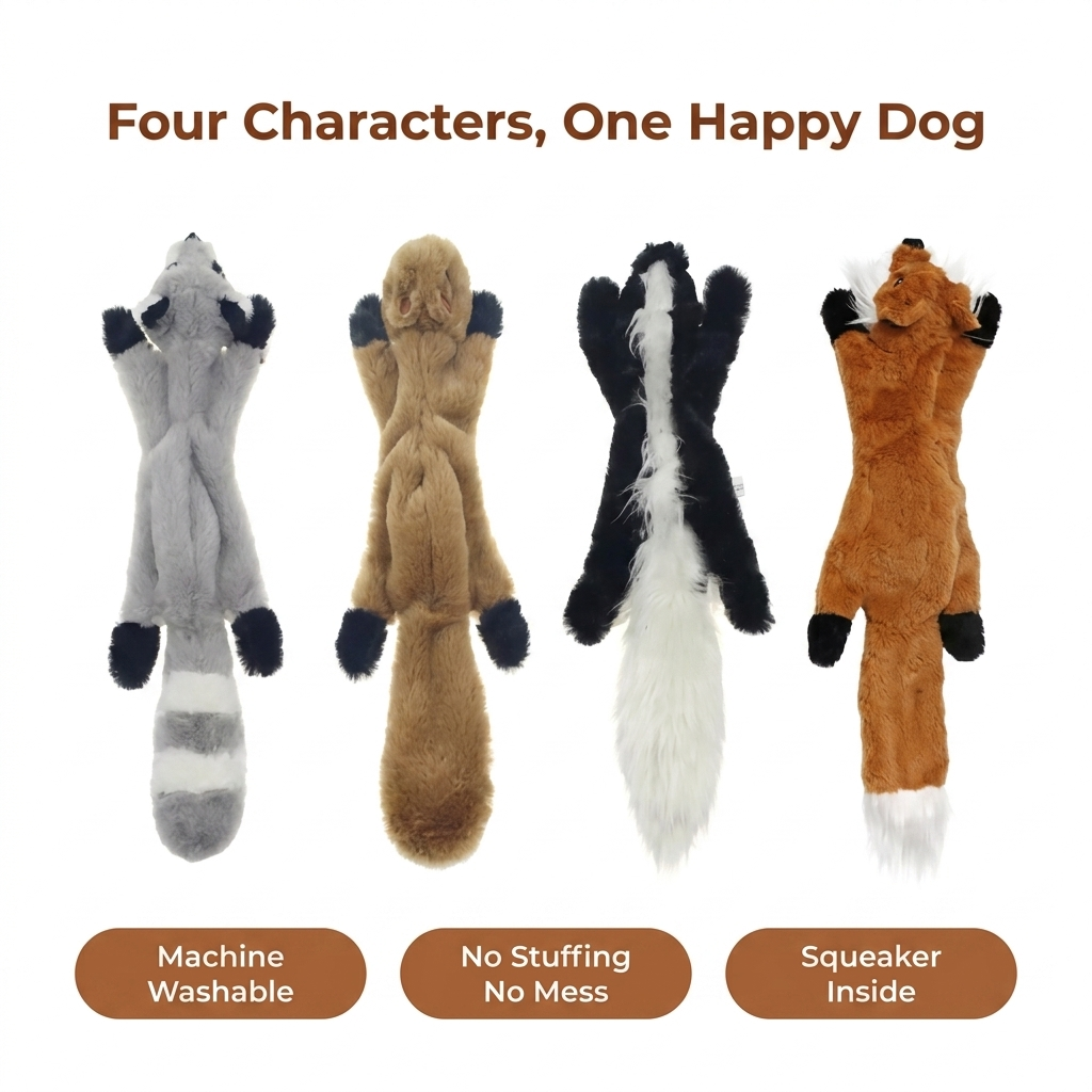 Four character designs, one happy dog