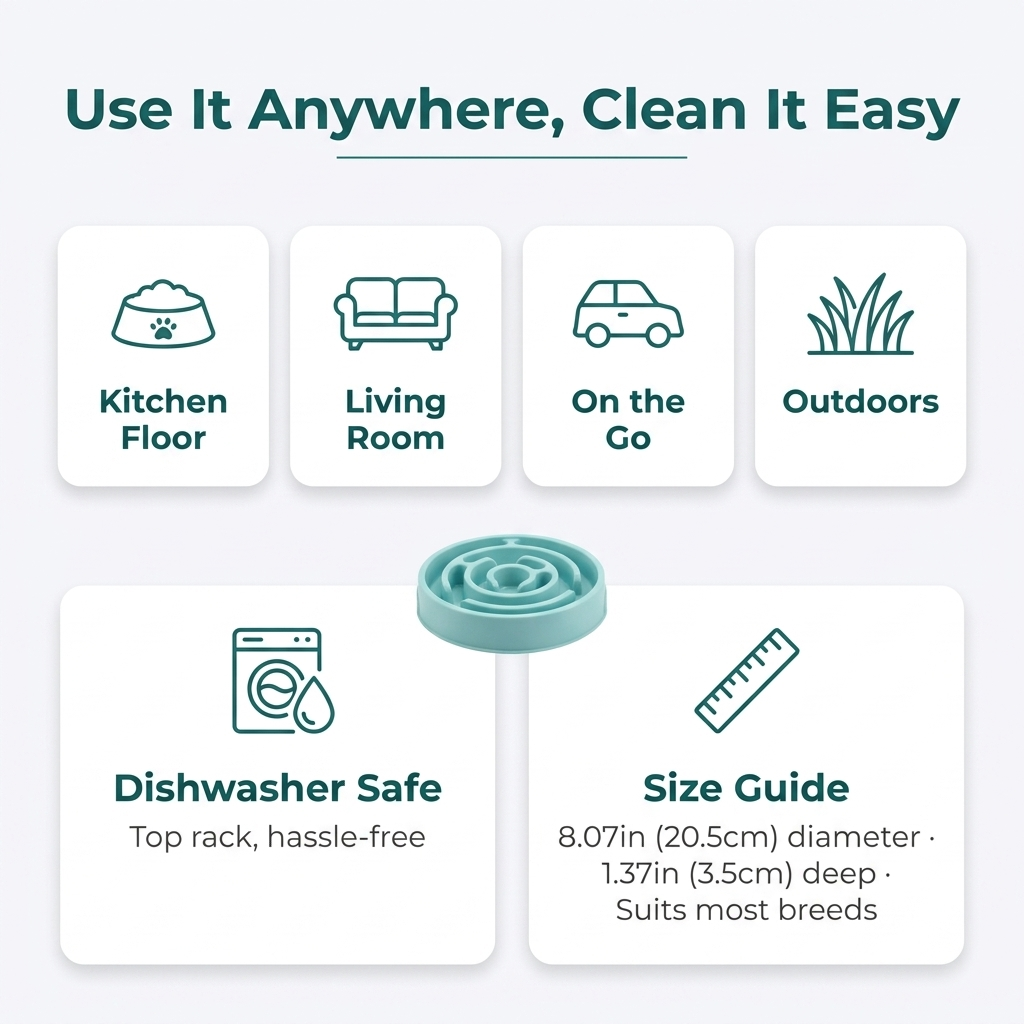 Use it anywhere, dishwasher safe, size guide 8.07 inch diameter