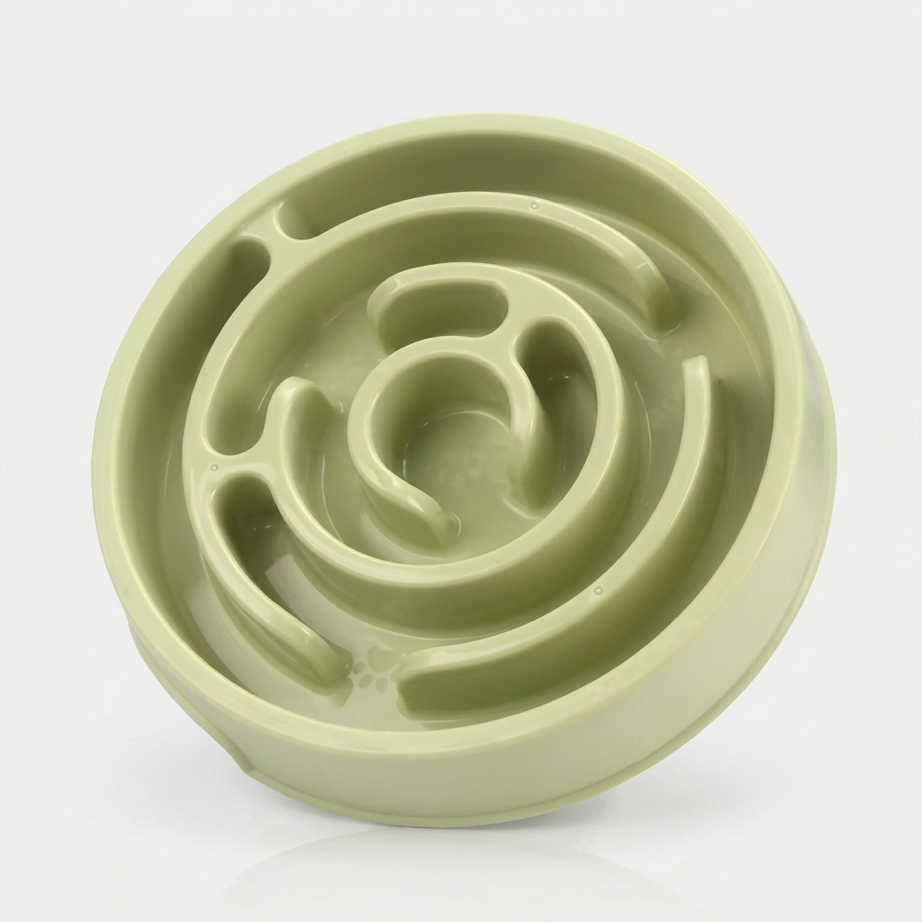 Green macaron slow feeder dog bowl with maze design