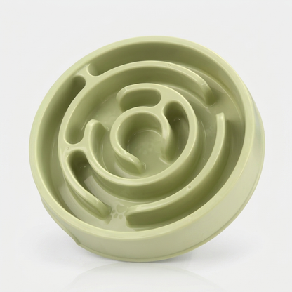 Green macaron slow feeder dog bowl with maze design