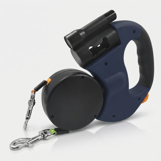 Retractable double dog leash in Deep Blue