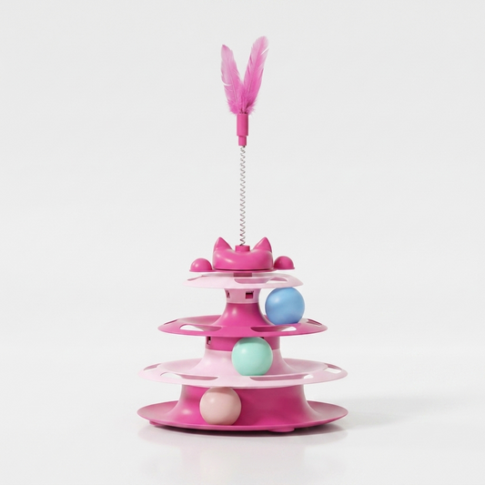 Interactive Cat Feather Wand Ball Toy - Pink
