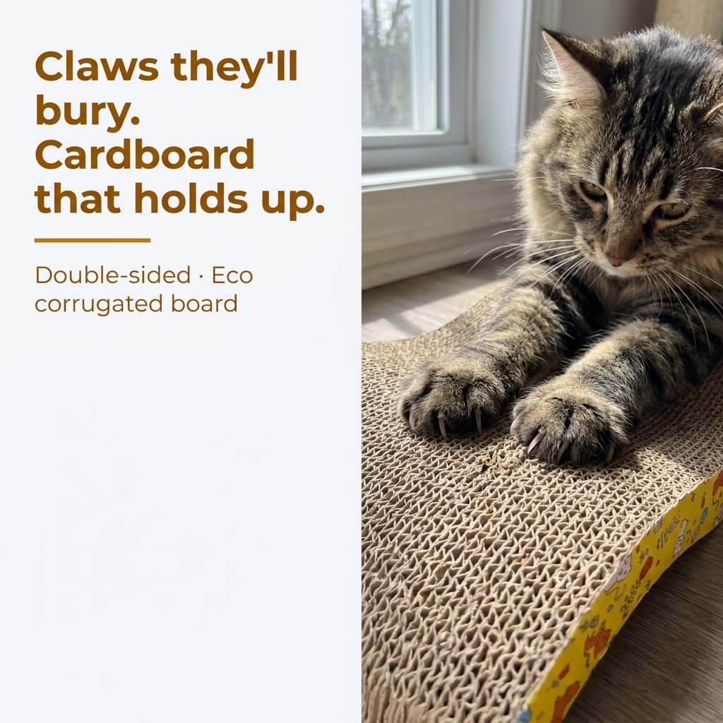Cat scratching corrugated cardboard scratcher board