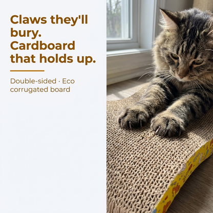 Cat scratching corrugated cardboard scratcher board