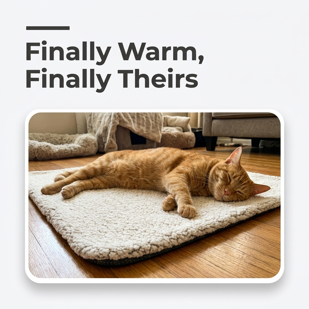 Cat resting on self-heating pet blanket - Finally Warm, Finally Theirs