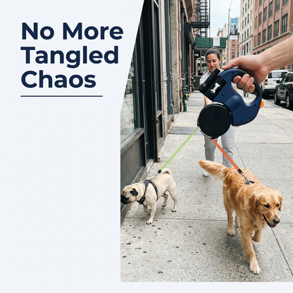 No more tangled chaos - two dogs walking on separate cords without crossing