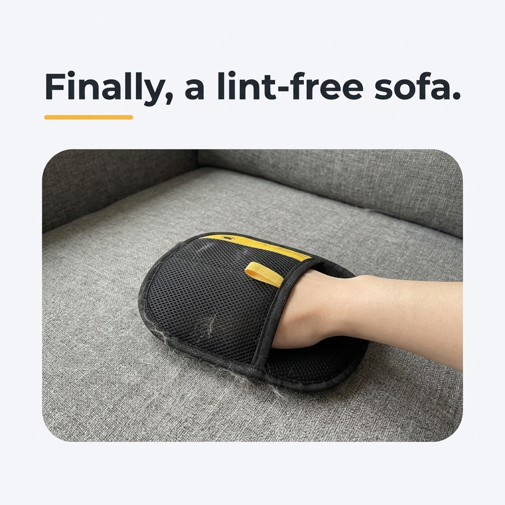 Finally, a lint-free sofa - using grooming glove on couch cushion