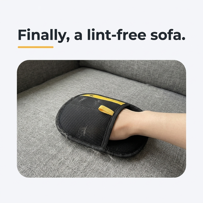 Finally, a lint-free sofa - using grooming glove on couch cushion