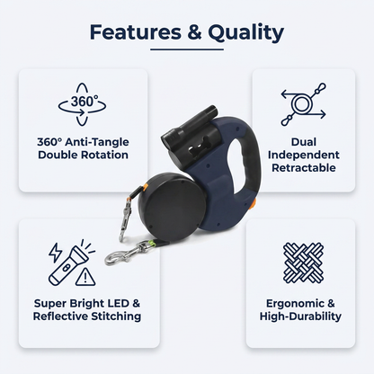 Features and quality: 360 anti-tangle rotation, dual independent retractable, super bright LED, ergonomic durability