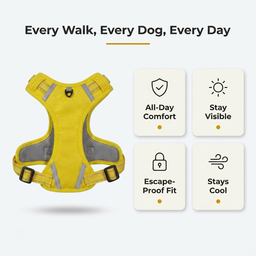 Dog harness benefits: all-day comfort, stay visible, escape-proof fit, stays cool