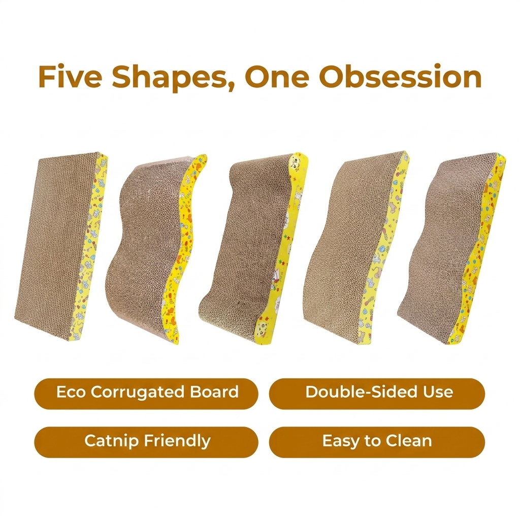Five shapes one obsession cat scratching board shape options