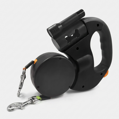 Retractable double dog leash in Black
