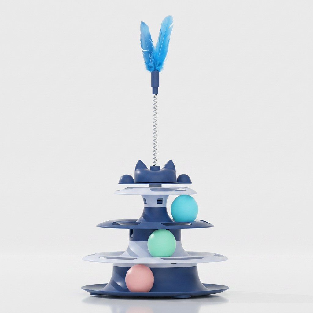 Interactive Cat Feather Wand Ball Toy - Blue