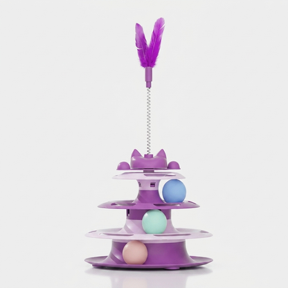 Interactive Cat Feather Wand Ball Toy - Purple