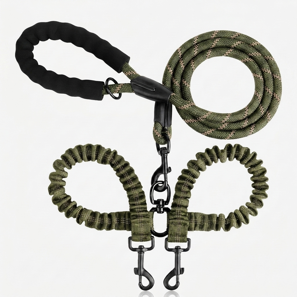 Double Dog Leash Reflective No Tangle Nylon Coupler