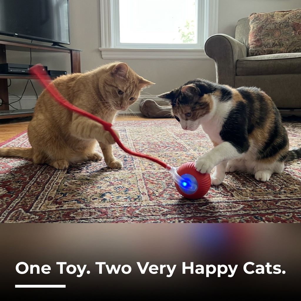 One Toy. Two Very Happy Cats.