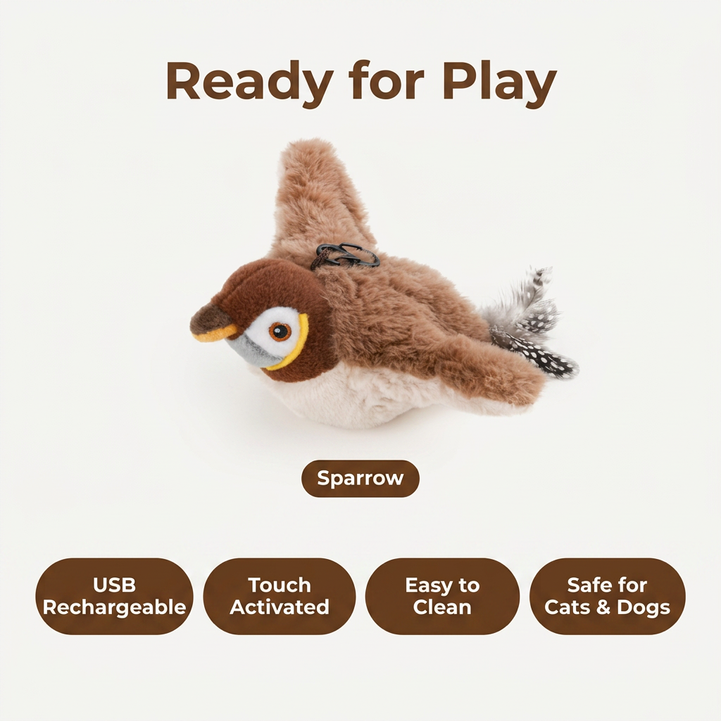 Sparrow simulated bird cat toy ready for play
