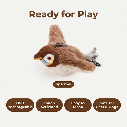 Sparrow simulated bird cat toy ready for play
