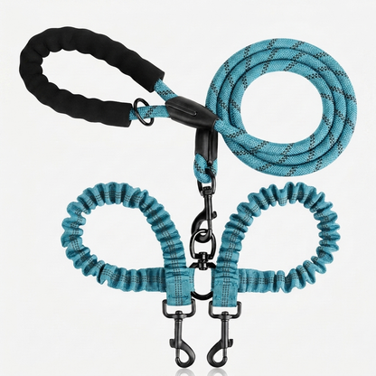 Double Dog Leash Reflective No Tangle Nylon Coupler