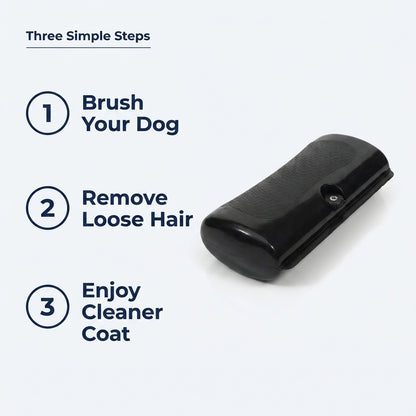 Three Simple Steps infographic: brush your dog, remove loose hair, enjoy a cleaner coat