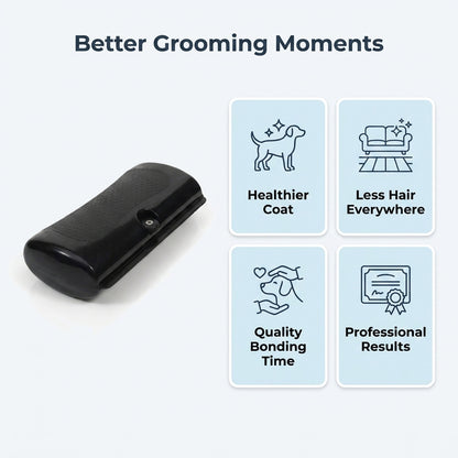 Better Grooming Moments infographic showing healthier coat, less hair everywhere, quality bonding time, professional results
