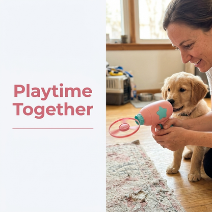 Playtime together with mini flying disc launcher toy