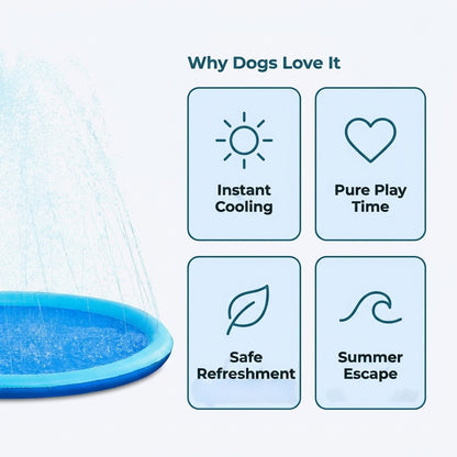 Navy blue dog splash pad sprinkler mat with water jets for outdoor summer play and cooling