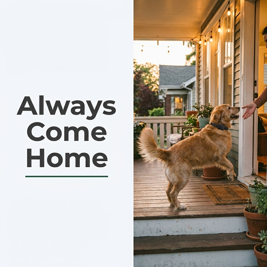 Dog with GPS tracker collar returning home, always come home