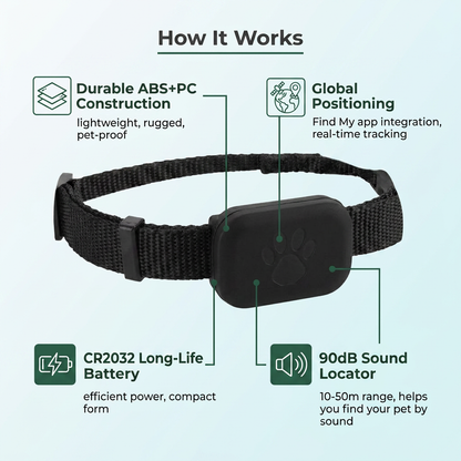 How the GPS pet tracker works: durable construction, global positioning, long battery, sound locator