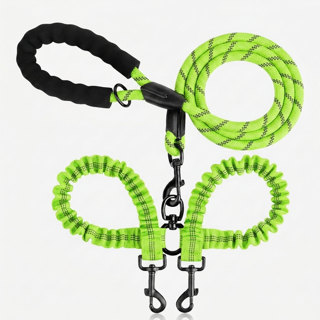 Double Dog Leash Reflective No Tangle Nylon Coupler