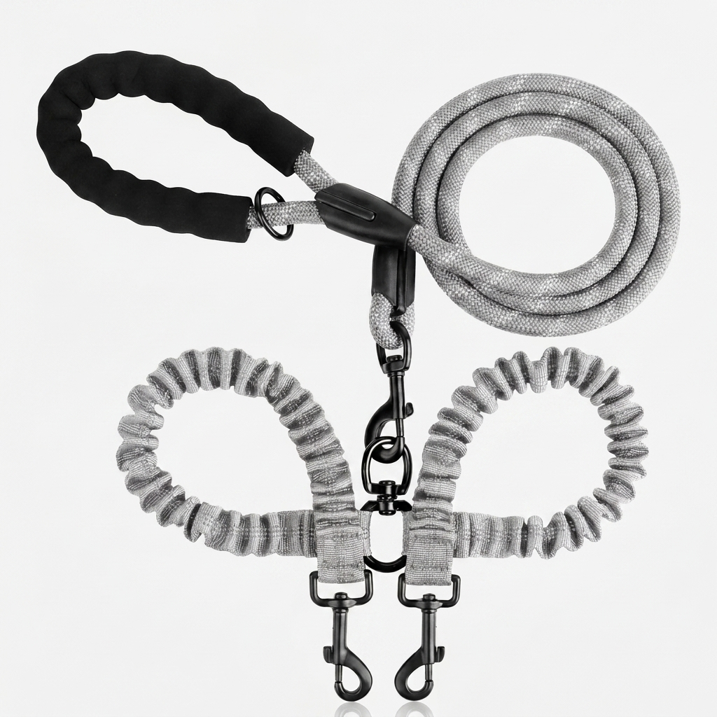 Double Dog Leash Reflective No Tangle Nylon Coupler