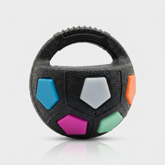Soccer Ball Pet Vocal Toy in Black Rainbow color, product hero shot