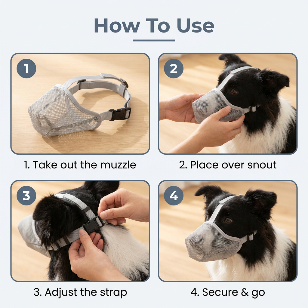 How to use the mesh dog muzzle in 4 steps