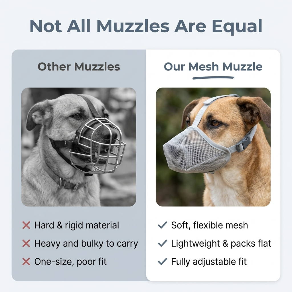Comparison of rigid wire muzzles versus soft mesh muzzle