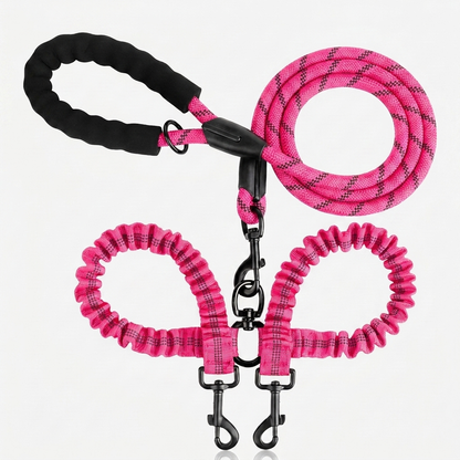 Double Dog Leash Reflective No Tangle Nylon Coupler