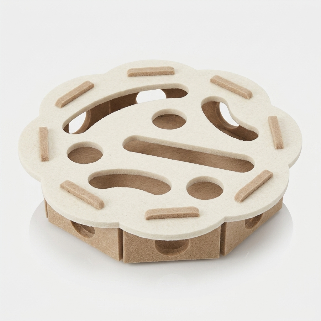 Interactive Cat Puzzle Feeder Toy - Camel-White Round