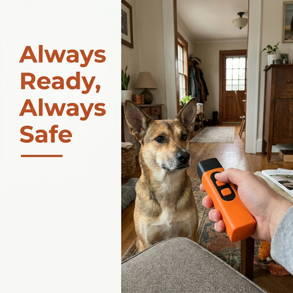 Dog Barking Deterrent infographic - Always Ready, Always Safe