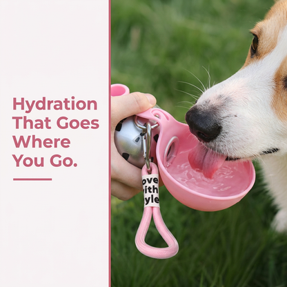 Dog Water Bottle lifestyle photo, pink, dog drinking