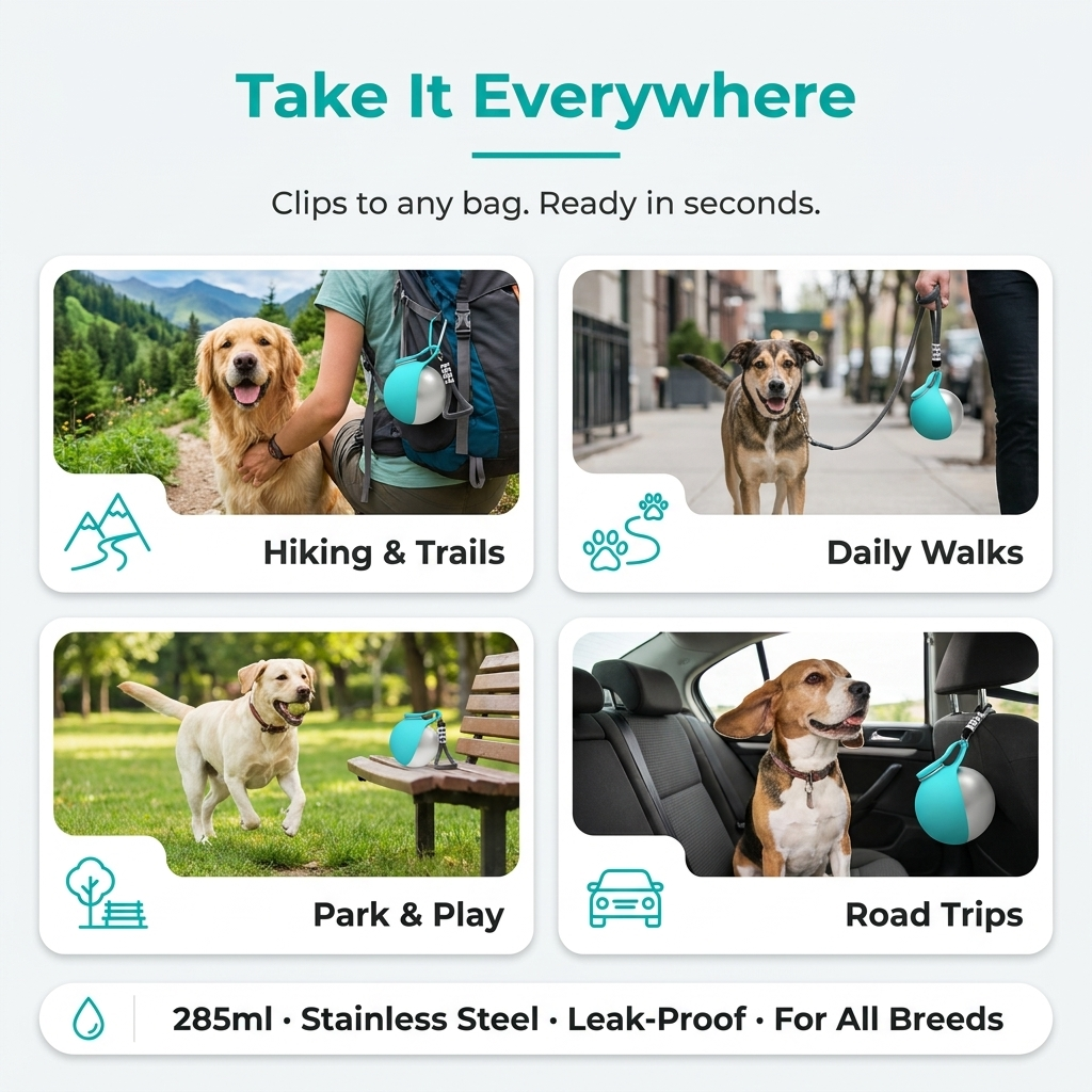 Dog Water Bottle infographic - Take It Everywhere