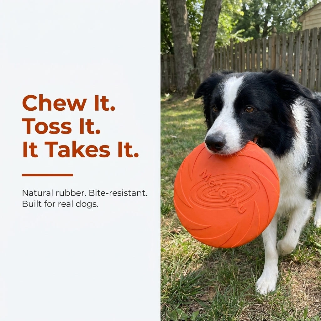 Flying Disc Toy lifestyle photo, dog chewing disc