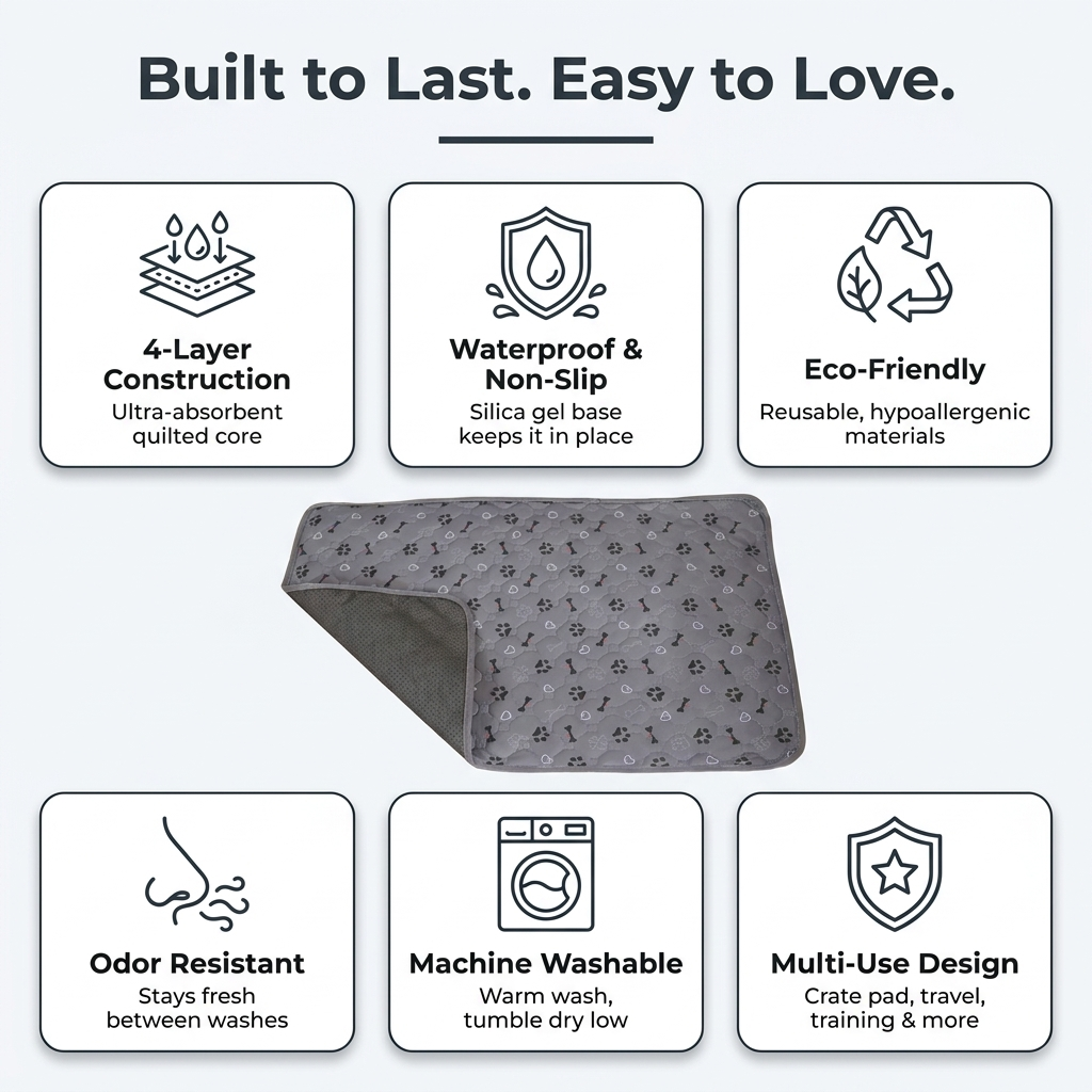 Dog Pee Pad Blanket infographic - Built to Last