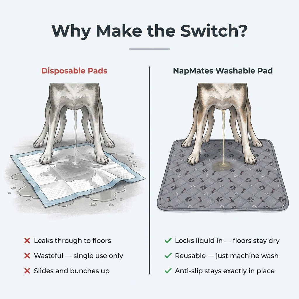 Dog Pee Pad Blanket infographic - Why Make the Switch